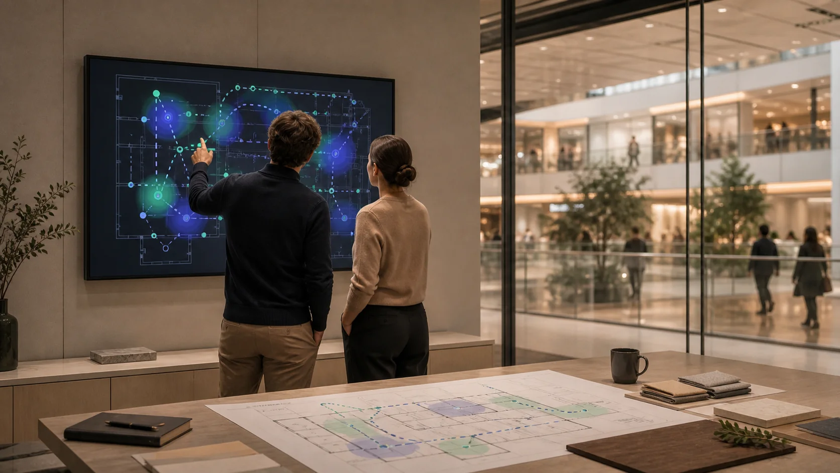 The SimulatingMachines team reviewing venue routes and demand patterns together