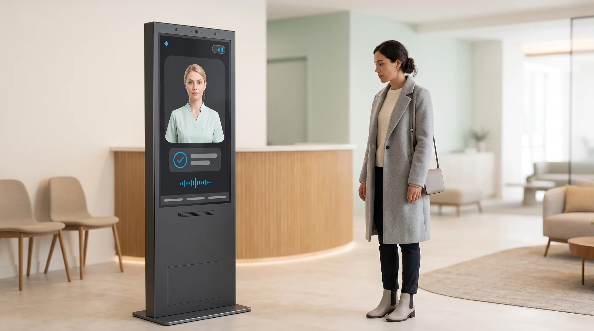 A Host Agent welcoming a patient at a dental reception